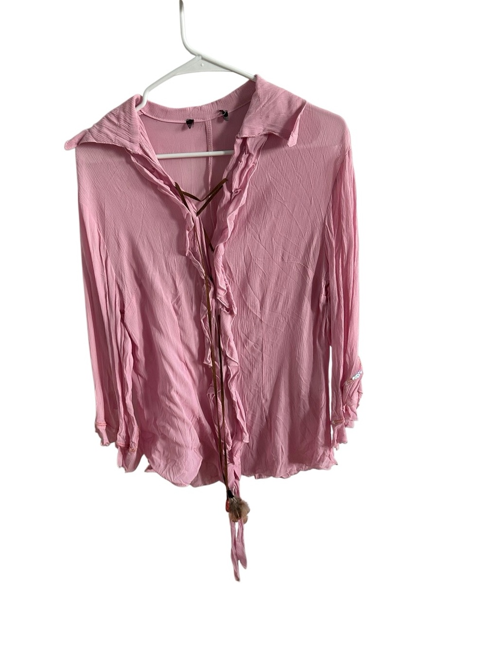 Ruffled Tie-Front Pink Women's Blouse